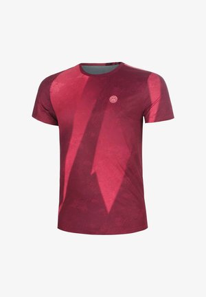 Kurzärmeliges Sport-T-Shirt in Dunkelrot mit dezentem Muster und kleinem rundem Logo auf der linken Brust.