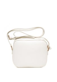Borsa a tracolla bianca realizzata in materiale testurizzato, di forma rettangolare, con una lunga tracolla regolabile e zip dorate.