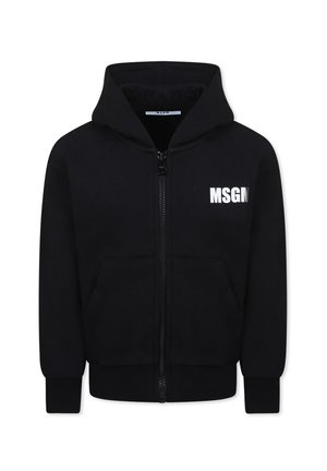 Felpa con cappuccio nera, con zip, realizzata in misto cotone, dotata di una tasca frontale e del logo bianco "MSGN" sul lato sinistro del petto.