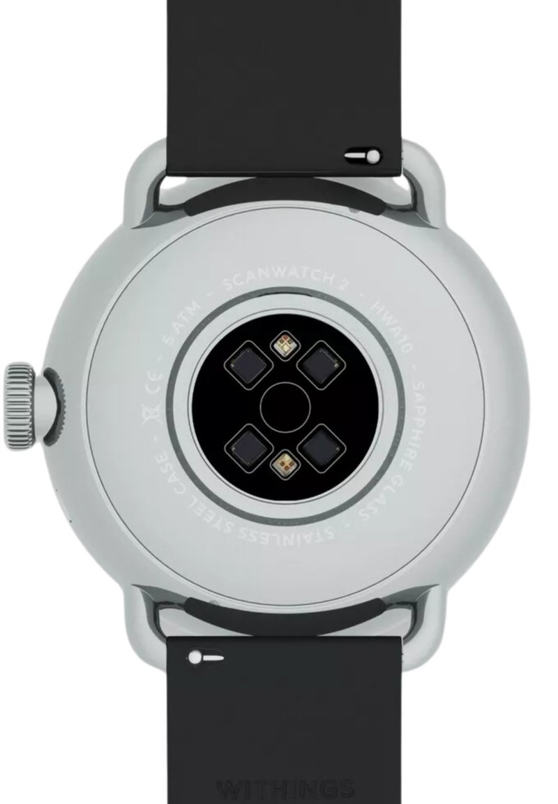 Withings ScanWatch Homme - 42mm Acier Inoxydable Argenté - Bracelet Cuir Noir