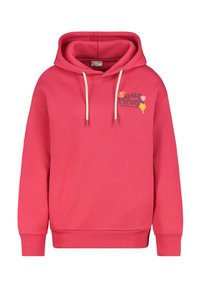 Roze hoodie gemaakt van een katoenmix. Voorzien van een voorprint met bloemontwerpen, verstelbare koordjes en geribbelde manchetten.