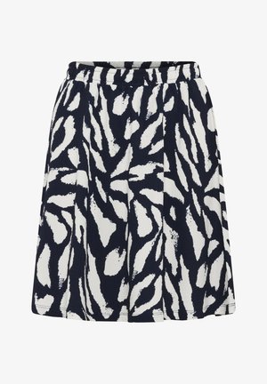 Gonna plissettata bianca e nera con motivo astratto animalier e vita elastica.