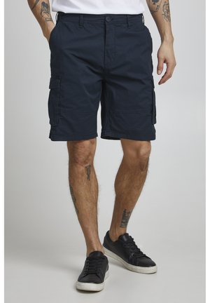 Marine Cargo-Shorts aus strapazierfähigem Material, mit Seitentaschen, geradem Schnitt und flacher Vorderseite mit Knopfverschluss.
