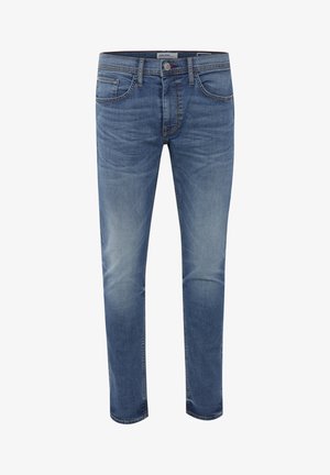 Jeans in denim con lavaggio azzurro chiaro, caratterizzati da un design classico a cinque tasche, gamba dritta, lievi effetti di scoloritura e chiusura con bottone in metallo.