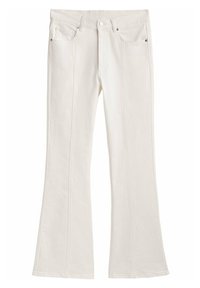 Witte flare jeans van een katoenmix, met een hoge taille, vijf-pocket ontwerp, en contrasterende stiksels langs de naden.