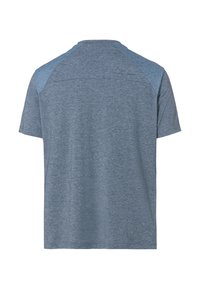 T-shirt a maniche corte in blu scuro melangiato con maniche a raglan azzurro chiaro a contrasto. Tessuto morbido con una texture liscia e un discreto dettaglio del logo.