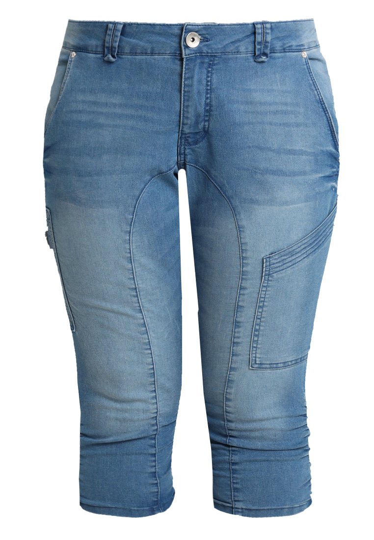 Short Capri ZCO Jeans Femme Taille 5 - Bleu Vieilli, Détails Embellis Et Déchirures