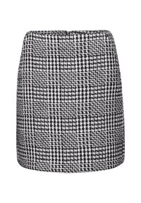 Svart och vit rutig minikjol med en texturerad tyg, med rak skärning och dragkedja bak.