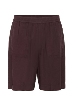 Burgundi spalvos šortai su elastinga juostele, raukšlėtu priekiu ir dviem šoniniais kišenėmis. Pagaminti iš lengvos medžiagos, laisvo kirpimo.