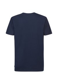 Laivastonsininen puuvillainen t-paita, jossa on lyhyet hihat, pyöreä pääntie ja tasainen, sileä pinta. Ei näkyviä logoja tai kuvioita.