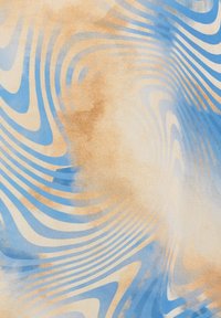 Abstracte Wandkunst mit wirbelnden Mustern in Hellblau, Creme und sanften Goldtexturen, mit einem fließenden, dynamischen Design.