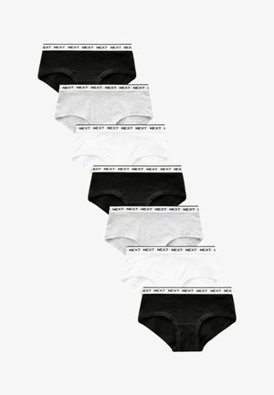 Negen paar ondergoed in zwart, wit en grijs, met een zachte stof, een basic ontwerp en elastische banden met de "NEXT" branding.