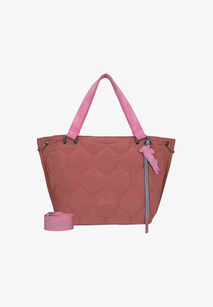 Borsa tote trapuntata rosa con doppi manici rosa, cuciture a motivo rotondo e un charm decorativo. Include una tracolla abbinata per maggiore versatilità.
