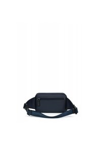 Borsa a tracolla blu navy realizzata in tessuto liscio, con una tasca frontale con zip, tracolla regolabile e design minimalista.