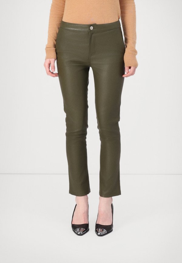LEYA - Leather trousers - olive night
