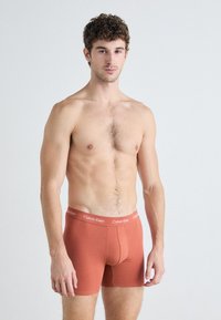 Herre boxerbriefs i rustfarge, i bomullsblanding, tettsittende design. Har elastisk midjebånd med Calvin Klein-logo i kontrasterende hvitt.