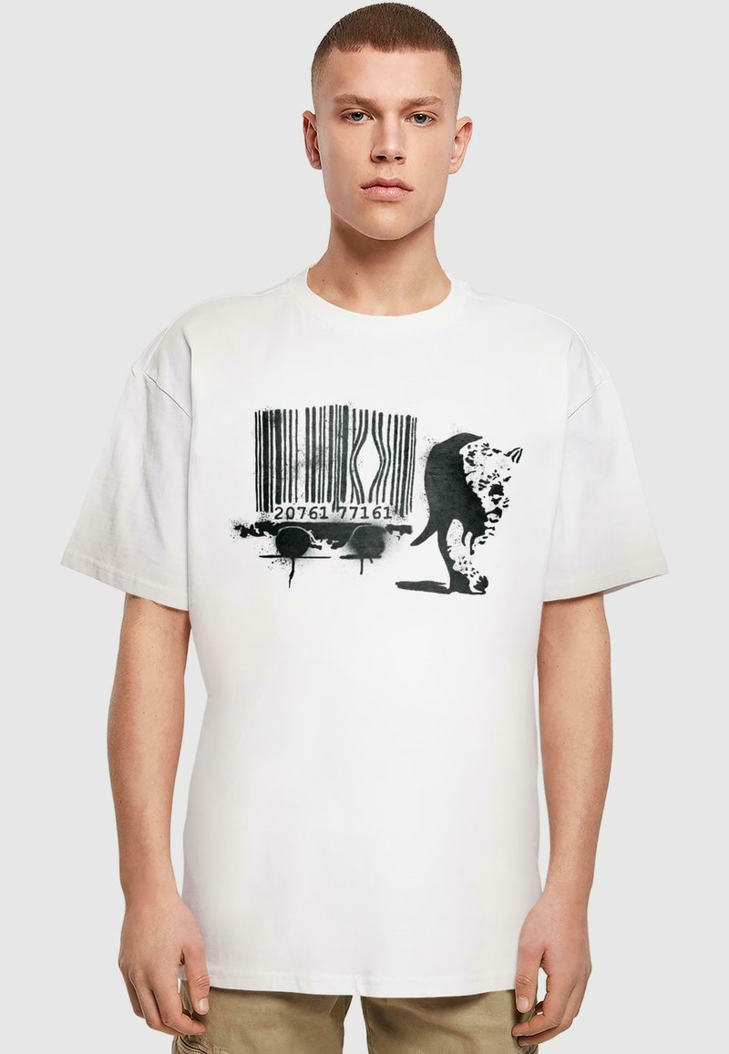 Merchcode BRANDALISED-BARCODE LEOPARD HEAVY - Triko s potiskem - white