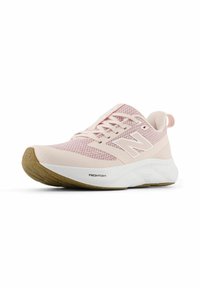 Light pink athletic shoe with a breathable mesh upper, textured design, white midsole, and gum rubber outsole. Features laces and logo.