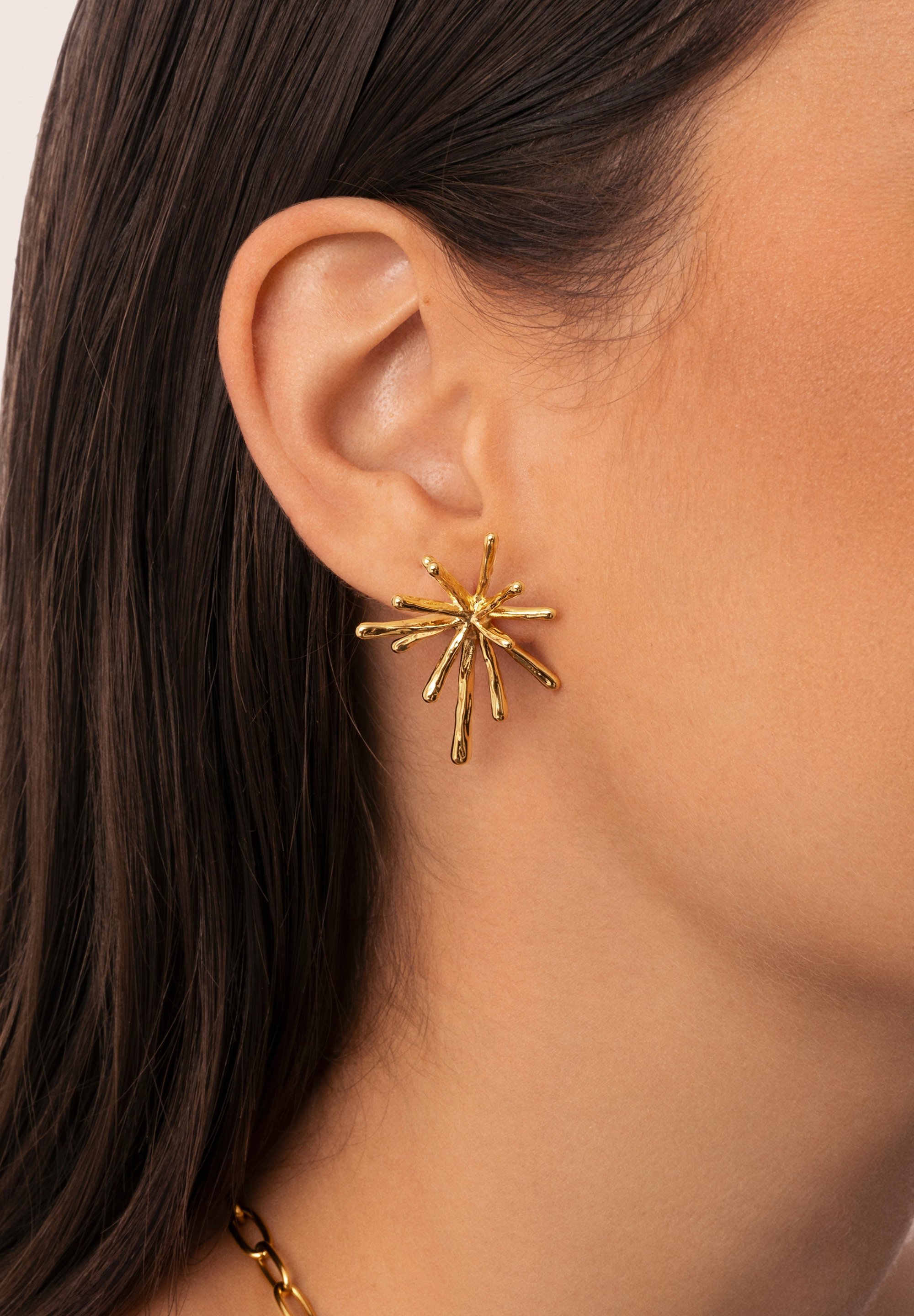 SINGULARU - Orecchini Sun Light. Acciaio con placcatura in Oro 18 Kt. Gioielli da Donna