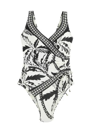 RUCHED SIDE SHAPE ENHANCING  - Badeanzug - black cream palm