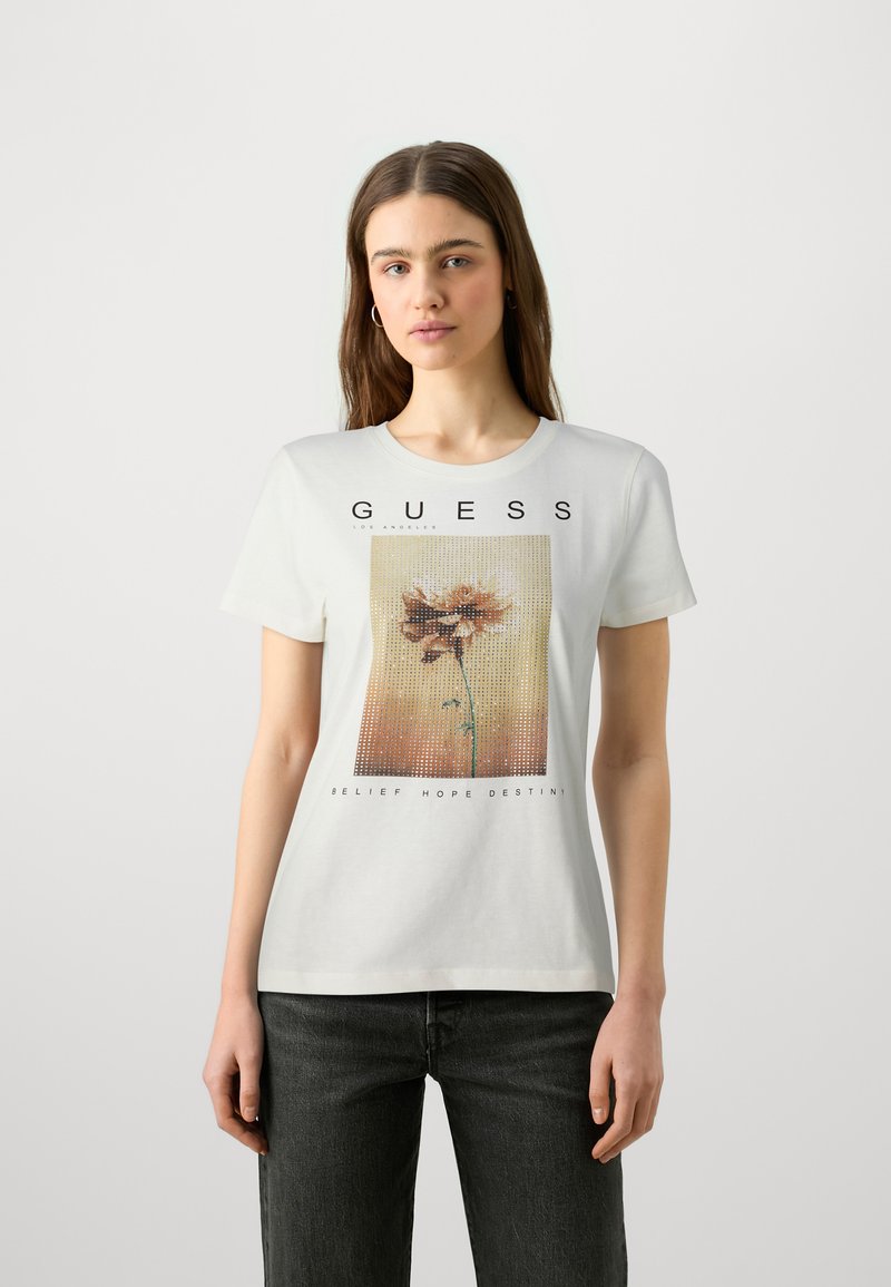 Guess PICTURED STRAS - Triko s potiskem - cream white multi