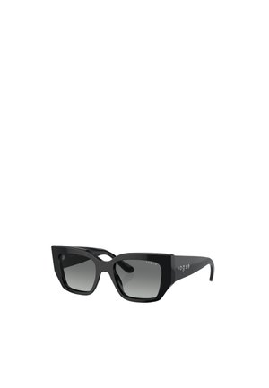 Occhiali da sole neri con un audace design a occhio di gatto, con lenti a gradiente e marchio "vogue" sulle astine, realizzati in plastica lucida.