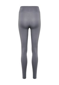 Grå leggings med hög midja, slank design och slät textur. Inga synliga mönster eller detaljer på ytan.