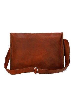 Pruun nahkne messenger kott lameda disainiga, reguleeritava rihmaga ja peene tekstuuriga. Omab lihtsat klambrikinnitust ja õmblemisega ääri.