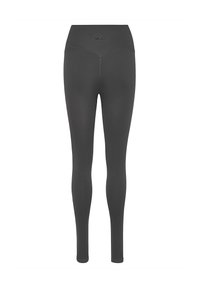 Czarne legginsy z wysokim stanem wykonane z elastycznej tkaniny. Gładka faktura z dopasowanym krojem. Posiadają subtelne logo w pobliżu pasa.