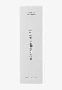 Confezione a scatola rettangolare bianca per crema per capelli leave-in, con testo minimalista in nero. Contiene 50ml/1.69 Fl. Oz. Nome del prodotto: mid/night 00.00.