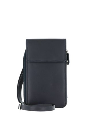 Petit sac bandoulière en cuir noir avec rabat avant, poche latérale zippée et bandoulière réglable.