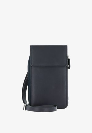 Petit sac bandoulière en cuir noir avec rabat avant, poche latérale zippée et bandoulière réglable.