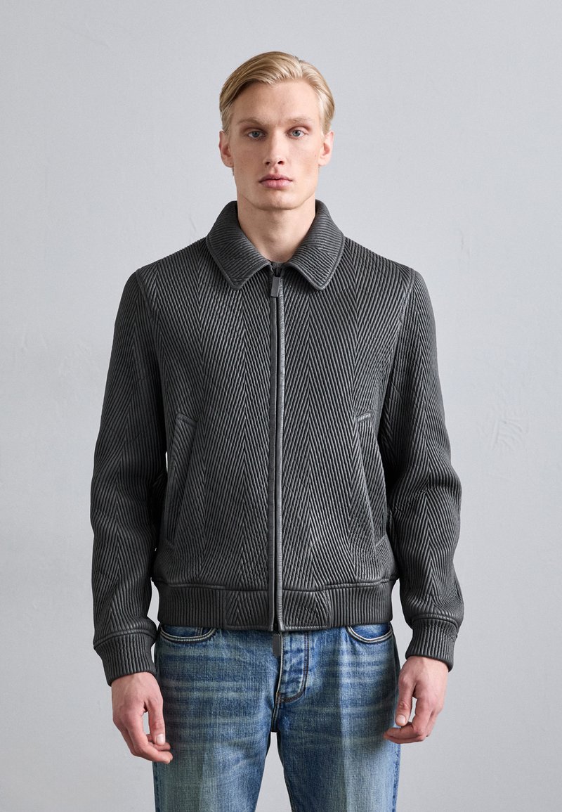 Emporio Armani - BLOUSON JACKET - Veste en cuir - anthracite, Agrandir
