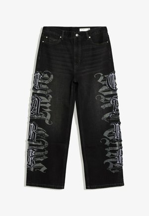 Bershka, BAGGY WITH PATCHED STARS - JEANS - Jean boyfriend - black