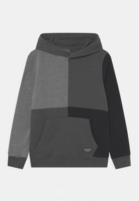 Hooded sweatshirt van katoen in verschillende tinten grijs en zwart, met een voorzak en een merklabel aan de zoom.