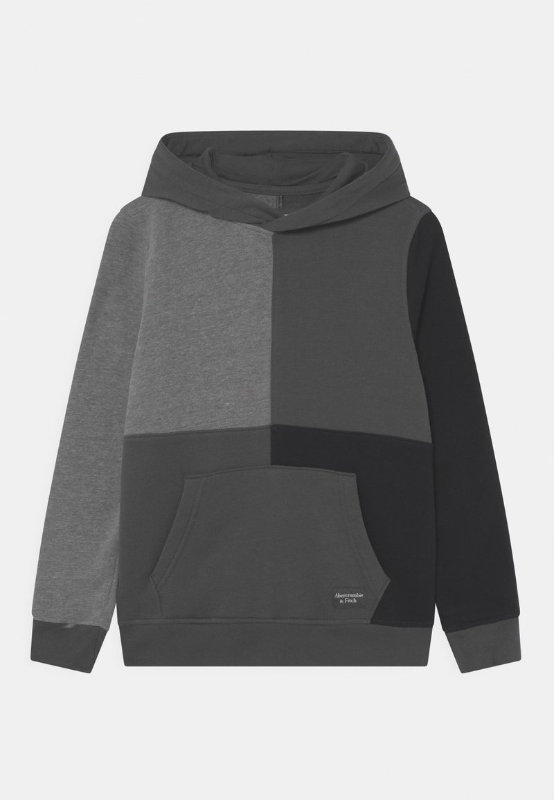 Hooded sweatshirt van katoen in verschillende tinten grijs en zwart, met een voorzak en een merklabel aan de zoom.