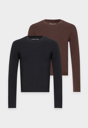 YOURTURN, UNISEX 2 PACK MUSCLE FIT - Longsleeve - black/dark brown