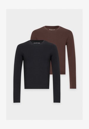 YOURTURN by Zalando, UNISEX 2 PACK MUSCLE FIT - Maglietta a manica lunga - black/dark brown
