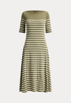 Lauren Ralph Lauren Petite, BRETON-STRIPE COTTON RIBBED MIDI DRESS - Φόρεμα-πουλόβερ - light agave/mas cream