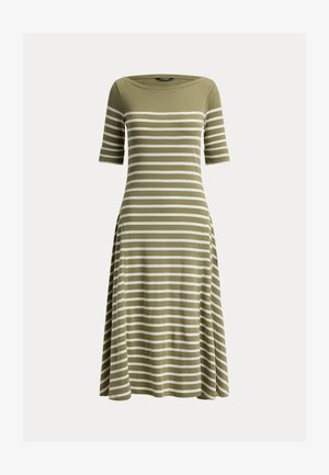 Lauren Ralph Lauren Petite, BRETON-STRIPE COTTON RIBBED MIDI DRESS - Φόρεμα-πουλόβερ - light agave/mas cream