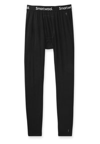 Leggins termici neri in lana con vita elasticizzata e logo "Smartwool". Texture liscia, design a lunghezza completa e forma aderente.