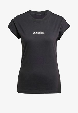Črna bombažna majica s kratkimi rokavi, na sprednji strani pa je bel logo "adidas". Ovratnik je okrogel in rebrast.