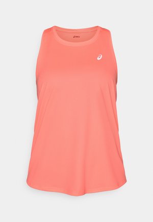 Koraļļu krāsas sporta tank tops ar apaļu kakla izgriezumu un bez piedurknēm. Izgatavots no viegla, elpojoša auduma. Ar nelielu logo.