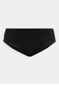 Μαύρο εσώρουχο τύπου μπικίνι χωρίς ραφές, με λεία, ελαστική ύφανση και χωρίς ορατά λογότυπα ή σχέδια.