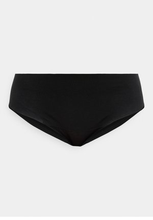 Crni bešavni bikini-stil donjeg rublja od glatkog, rastezljivog materijala bez vidljivih logotipa ili uzoraka.