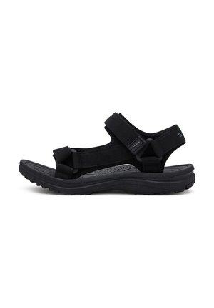 Sandal nera da esterno con cinturini regolabili, suola testurizzata per una presa migliore e soletta imbottita per il comfort. Design leggero e resistente.