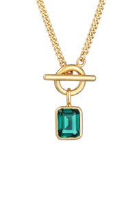 Collier en or avec un pendentif en gemme teal taillé en émeraude, monté dans une monture en or avec un fermoir à bascule.