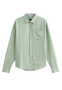 Camicia a maniche lunghe verde chiaro realizzata in un morbido tessuto a trama. Caratterizzata da una chiusura con bottoni sul davanti, colletto puntato e taschino sul petto.