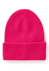 Svetle růžová pletená čepice s vroubkovaným vzorem a ohrnutým lemem. Textura je měkká a pružná, navržená pro těsné přilnutí. Žádné viditelné logo ani vzory.