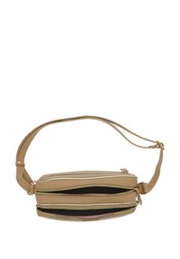 Sac crossbody en cuir tan avec plusieurs compartiments zippés et une finition lisse. Équipé d'une bandoulière ajustable et d'un design minimaliste.